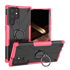 Funda Bumper Silicona y Plastico Mate Carcasa con Magnetico Anillo de dedo Soporte T08 para Samsung Galaxy S24 Ultra 5G Rosa Roja