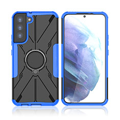 Funda Bumper Silicona y Plastico Mate Carcasa con Magnetico Anillo de dedo Soporte T09 para Samsung Galaxy S21 5G Azul