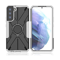 Funda Bumper Silicona y Plastico Mate Carcasa con Magnetico Anillo de dedo Soporte T09 para Samsung Galaxy S21 FE 5G Gris