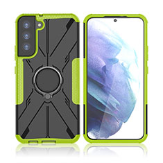 Funda Bumper Silicona y Plastico Mate Carcasa con Magnetico Anillo de dedo Soporte T09 para Samsung Galaxy S21 FE 5G Verde