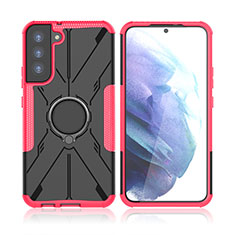 Funda Bumper Silicona y Plastico Mate Carcasa con Magnetico Anillo de dedo Soporte T09 para Samsung Galaxy S23 5G Rosa Roja