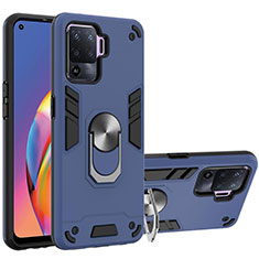 Funda Bumper Silicona y Plastico Mate Carcasa con Magnetico Anillo de dedo Soporte Y01B para Oppo F19 Pro Azul