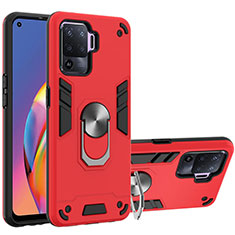 Funda Bumper Silicona y Plastico Mate Carcasa con Magnetico Anillo de dedo Soporte Y01B para Oppo F19 Pro Rojo