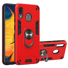 Funda Bumper Silicona y Plastico Mate Carcasa con Magnetico Anillo de dedo Soporte Y01B para Samsung Galaxy A20 Rojo