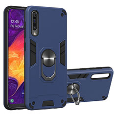 Funda Bumper Silicona y Plastico Mate Carcasa con Magnetico Anillo de dedo Soporte Y01B para Samsung Galaxy A30S Azul