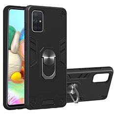 Funda Bumper Silicona y Plastico Mate Carcasa con Magnetico Anillo de dedo Soporte Y01B para Samsung Galaxy A71 4G A715 Negro