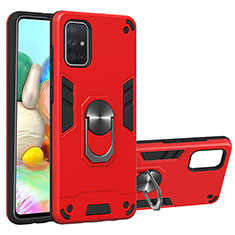 Funda Bumper Silicona y Plastico Mate Carcasa con Magnetico Anillo de dedo Soporte Y01B para Samsung Galaxy A71 5G Rojo