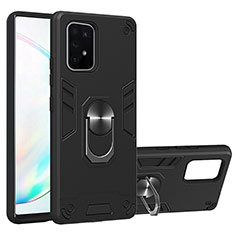 Funda Bumper Silicona y Plastico Mate Carcasa con Magnetico Anillo de dedo Soporte Y01B para Samsung Galaxy A91 Negro