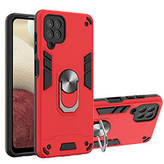 Funda Bumper Silicona y Plastico Mate Carcasa con Magnetico Anillo de dedo Soporte Y01B para Samsung Galaxy F12 Rojo