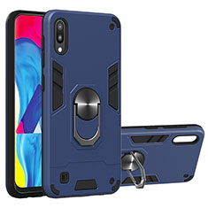 Funda Bumper Silicona y Plastico Mate Carcasa con Magnetico Anillo de dedo Soporte Y01B para Samsung Galaxy M10 Azul