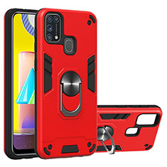 Funda Bumper Silicona y Plastico Mate Carcasa con Magnetico Anillo de dedo Soporte Y01B para Samsung Galaxy M21s Rojo