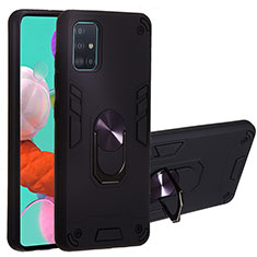 Funda Bumper Silicona y Plastico Mate Carcasa con Magnetico Anillo de dedo Soporte Y01B para Samsung Galaxy M40S Negro