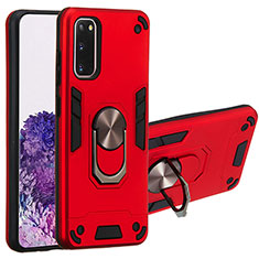 Funda Bumper Silicona y Plastico Mate Carcasa con Magnetico Anillo de dedo Soporte Y01B para Samsung Galaxy S20 5G Rojo