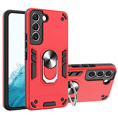 Funda Bumper Silicona y Plastico Mate Carcasa con Magnetico Anillo de dedo Soporte Y01B para Samsung Galaxy S21 Plus 5G Rojo