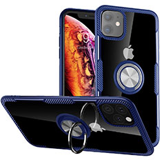 Funda Bumper Silicona y Plastico Mate Carcasa con Magnetico Anillo de dedo Soporte Y02 para Apple iPhone 11 Azul