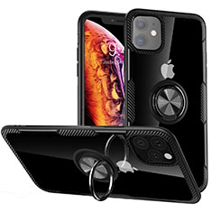 Funda Bumper Silicona y Plastico Mate Carcasa con Magnetico Anillo de dedo Soporte Y02 para Apple iPhone 11 Negro
