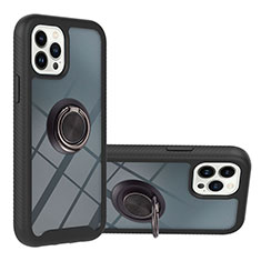 Funda Bumper Silicona y Plastico Mate Carcasa con Magnetico Anillo de dedo Soporte YB1 para Apple iPhone 13 Pro Negro