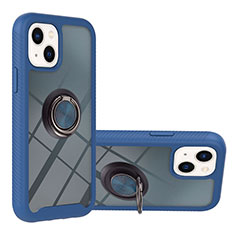 Funda Bumper Silicona y Plastico Mate Carcasa con Magnetico Anillo de dedo Soporte YB1 para Apple iPhone 15 Plus Azul