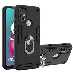 Funda Bumper Silicona y Plastico Mate Carcasa con Magnetico Anillo de dedo Soporte YB1 para Motorola Moto G10 Power Negro