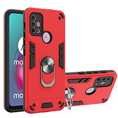 Funda Bumper Silicona y Plastico Mate Carcasa con Magnetico Anillo de dedo Soporte YB1 para Motorola Moto G10 Rojo