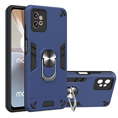 Funda Bumper Silicona y Plastico Mate Carcasa con Magnetico Anillo de dedo Soporte YB1 para Motorola Moto G32 Azul