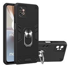 Funda Bumper Silicona y Plastico Mate Carcasa con Magnetico Anillo de dedo Soporte YB1 para Motorola Moto G32 Negro