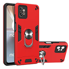 Funda Bumper Silicona y Plastico Mate Carcasa con Magnetico Anillo de dedo Soporte YB1 para Motorola Moto G32 Rojo