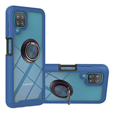 Funda Bumper Silicona y Plastico Mate Carcasa con Magnetico Anillo de dedo Soporte YB1 para Samsung Galaxy A12 5G Azul