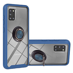 Funda Bumper Silicona y Plastico Mate Carcasa con Magnetico Anillo de dedo Soporte YB1 para Samsung Galaxy A31 Azul