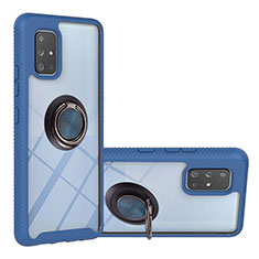 Funda Bumper Silicona y Plastico Mate Carcasa con Magnetico Anillo de dedo Soporte YB1 para Samsung Galaxy A71 4G A715 Azul