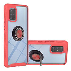 Funda Bumper Silicona y Plastico Mate Carcasa con Magnetico Anillo de dedo Soporte YB1 para Samsung Galaxy A71 5G Rojo