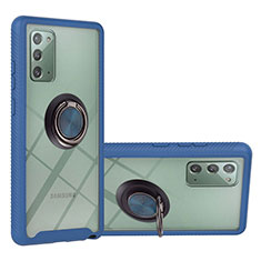 Funda Bumper Silicona y Plastico Mate Carcasa con Magnetico Anillo de dedo Soporte YB1 para Samsung Galaxy Note 20 5G Azul