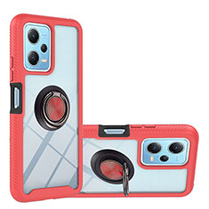Funda Bumper Silicona y Plastico Mate Carcasa con Magnetico Anillo de dedo Soporte YB1 para Xiaomi Redmi Note 12 5G Rojo