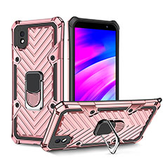 Funda Bumper Silicona y Plastico Mate Carcasa con Magnetico Anillo de dedo Soporte YF1 para Samsung Galaxy A01 Core Oro Rosa