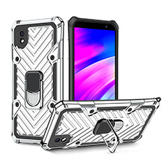 Funda Bumper Silicona y Plastico Mate Carcasa con Magnetico Anillo de dedo Soporte YF1 para Samsung Galaxy A01 Core Plata