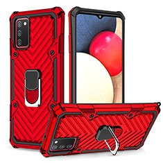Funda Bumper Silicona y Plastico Mate Carcasa con Magnetico Anillo de dedo Soporte YF1 para Samsung Galaxy A02s Rojo