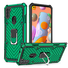 Funda Bumper Silicona y Plastico Mate Carcasa con Magnetico Anillo de dedo Soporte YF1 para Samsung Galaxy A11 Verde