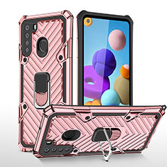Funda Bumper Silicona y Plastico Mate Carcasa con Magnetico Anillo de dedo Soporte YF1 para Samsung Galaxy A21 Oro Rosa