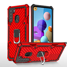 Funda Bumper Silicona y Plastico Mate Carcasa con Magnetico Anillo de dedo Soporte YF1 para Samsung Galaxy A21 Rojo