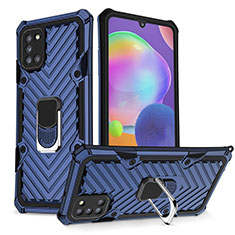 Funda Bumper Silicona y Plastico Mate Carcasa con Magnetico Anillo de dedo Soporte YF1 para Samsung Galaxy A31 Azul
