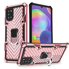 Funda Bumper Silicona y Plastico Mate Carcasa con Magnetico Anillo de dedo Soporte YF1 para Samsung Galaxy A31 Oro Rosa