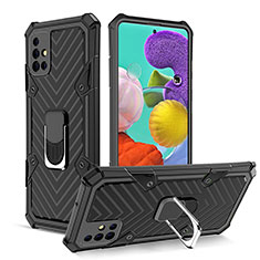 Funda Bumper Silicona y Plastico Mate Carcasa con Magnetico Anillo de dedo Soporte YF1 para Samsung Galaxy A51 5G Negro