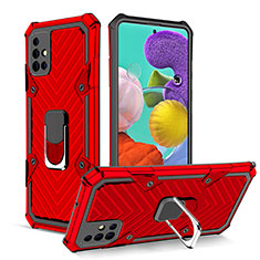 Funda Bumper Silicona y Plastico Mate Carcasa con Magnetico Anillo de dedo Soporte YF1 para Samsung Galaxy A51 5G Rojo