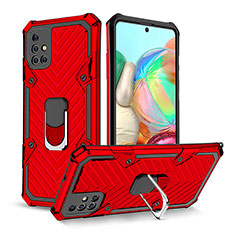 Funda Bumper Silicona y Plastico Mate Carcasa con Magnetico Anillo de dedo Soporte YF1 para Samsung Galaxy A71 4G A715 Rojo