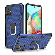 Funda Bumper Silicona y Plastico Mate Carcasa con Magnetico Anillo de dedo Soporte YF1 para Samsung Galaxy A71 5G Azul