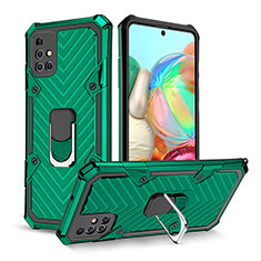 Funda Bumper Silicona y Plastico Mate Carcasa con Magnetico Anillo de dedo Soporte YF1 para Samsung Galaxy A71 5G Verde