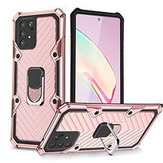 Funda Bumper Silicona y Plastico Mate Carcasa con Magnetico Anillo de dedo Soporte YF1 para Samsung Galaxy A91 Oro Rosa