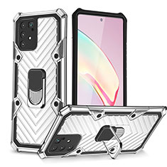 Funda Bumper Silicona y Plastico Mate Carcasa con Magnetico Anillo de dedo Soporte YF1 para Samsung Galaxy A91 Plata