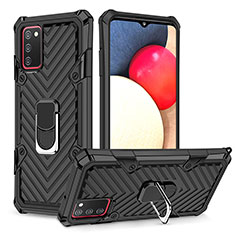 Funda Bumper Silicona y Plastico Mate Carcasa con Magnetico Anillo de dedo Soporte YF1 para Samsung Galaxy F02S SM-E025F Negro