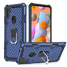 Funda Bumper Silicona y Plastico Mate Carcasa con Magnetico Anillo de dedo Soporte YF1 para Samsung Galaxy M11 Azul